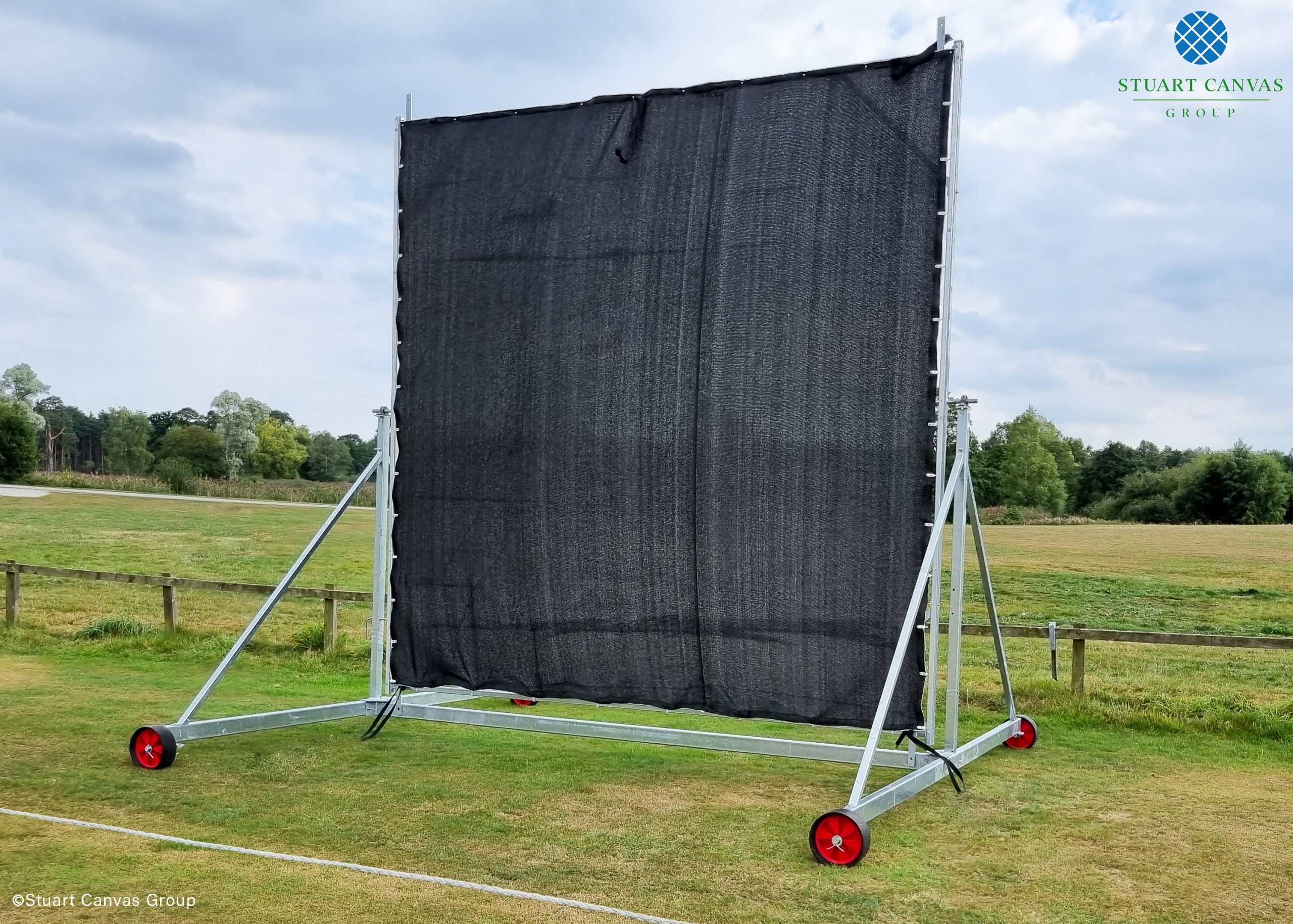 Rotating Black & White Mesh Cricket Sight Screen | Stuart Canvas Group