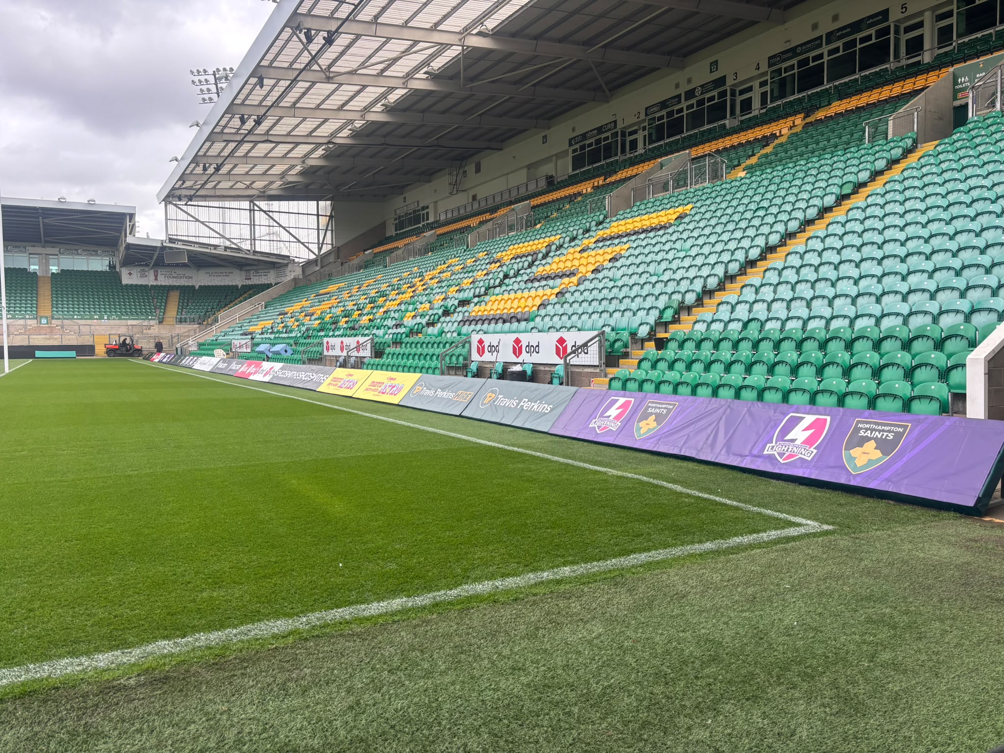 Interchangeable sponsored tryline padding at Northampton Saints