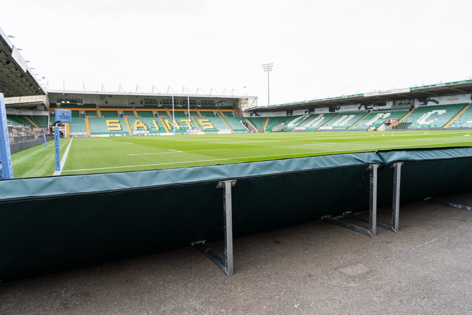 Branded tryline safety padding at Northampton Saints